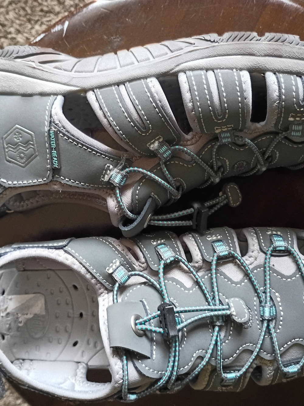 Khombu Gray and Teal Women’s Sandals